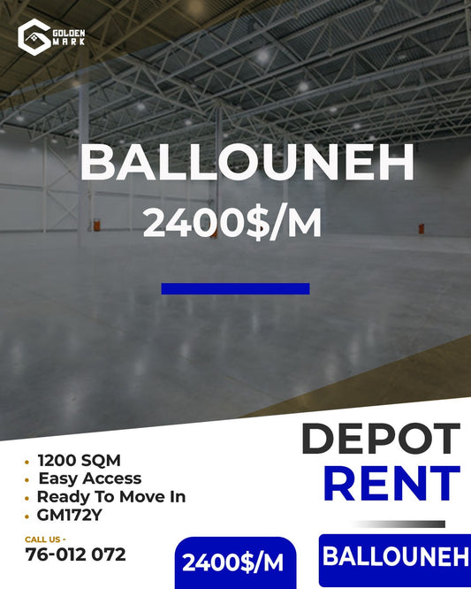 Depot for rent in Ballouneh - مستودع للإيجار في بلونة GM172Y