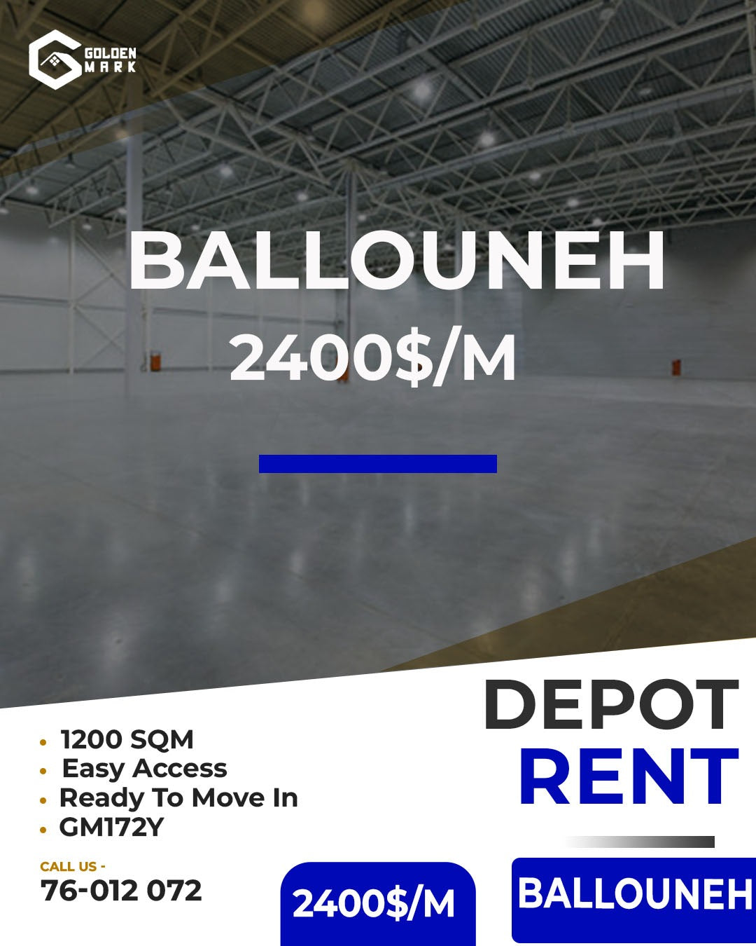 Depot for rent in Ballouneh - مستودع للإيجار في بلونة GM172Y